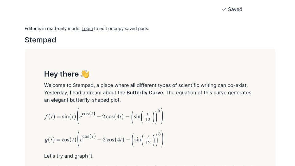 Screenshot of stempad.io: Show HN: Stempad – Fast Online Scientific Writing