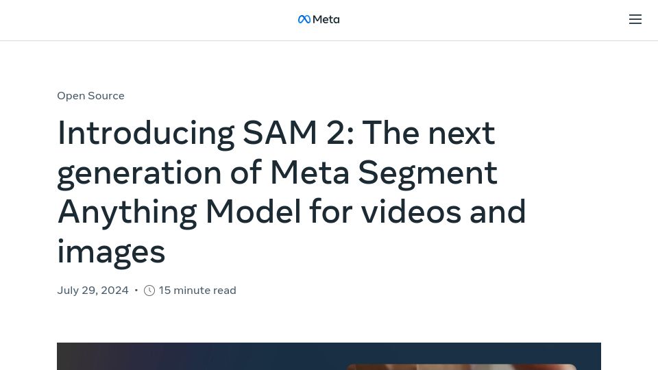 Screenshot of ai.meta.com: Sam 2: The next generation of Meta Segment Anything Model