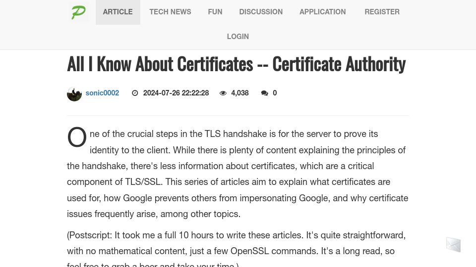 Screenshot of pixelstech.net: All I Know About Certificates – Certificate Authority