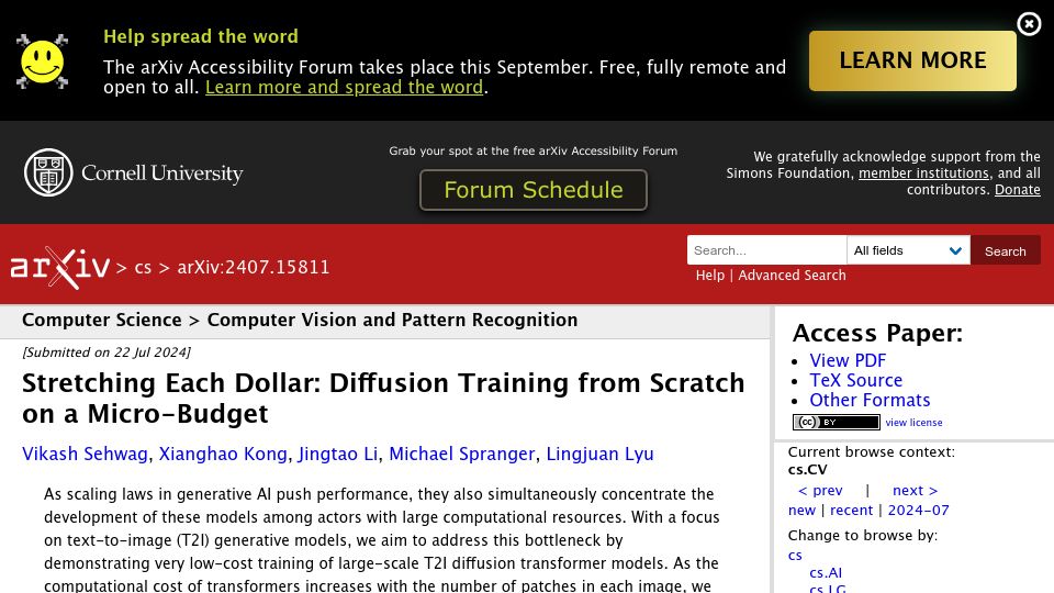 Screenshot of arxiv.org: Diffusion Training from Scratch on a Micro-Budget