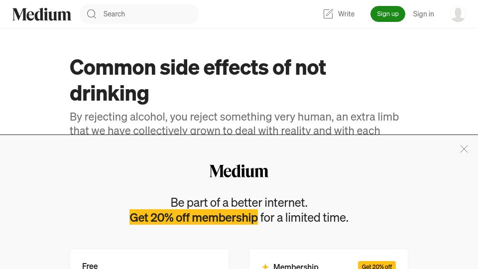 Screenshot of medium.com: Common side effects of not drinking