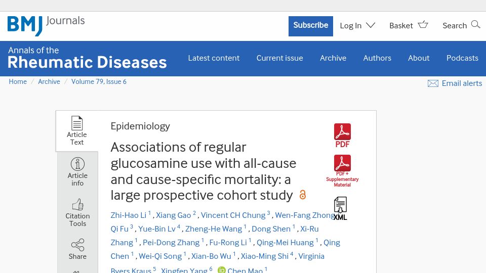 Screenshot of ard.bmj.com: Regular Glucosamine Use and Mortality