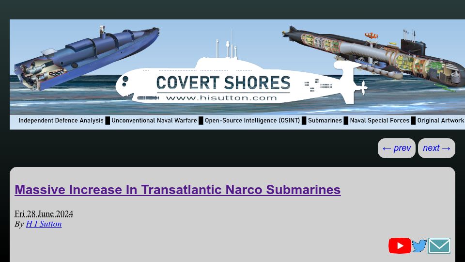 Screenshot of hisutton.com: Increase in Transatlantic Narco Submarines