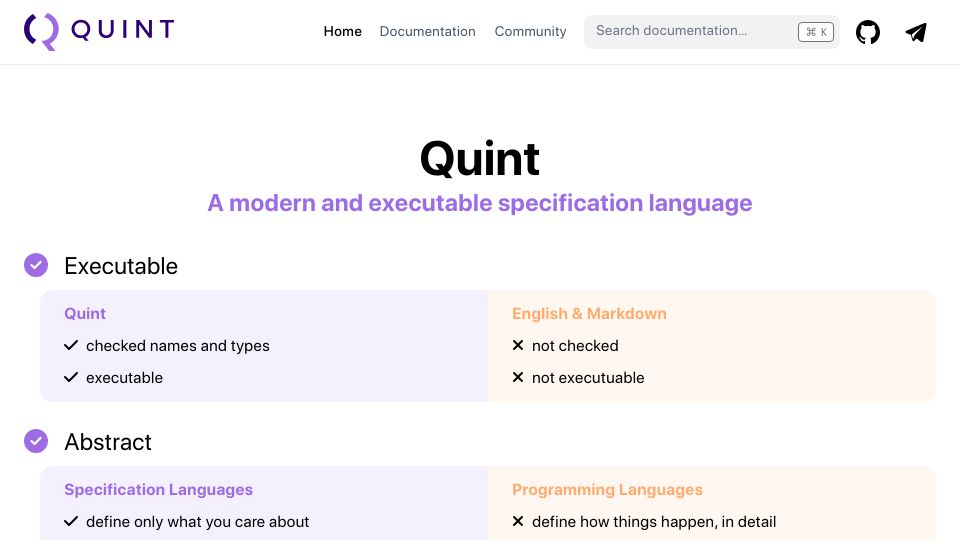 Screenshot of quint-lang.org: Quint