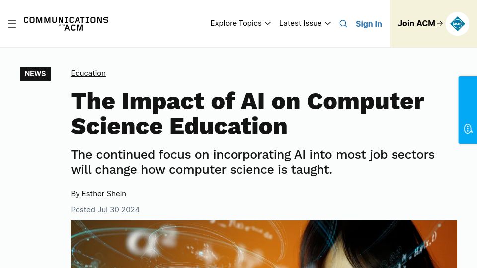 Screenshot of cacm.acm.org: The Impact of AI on Computer Science Education