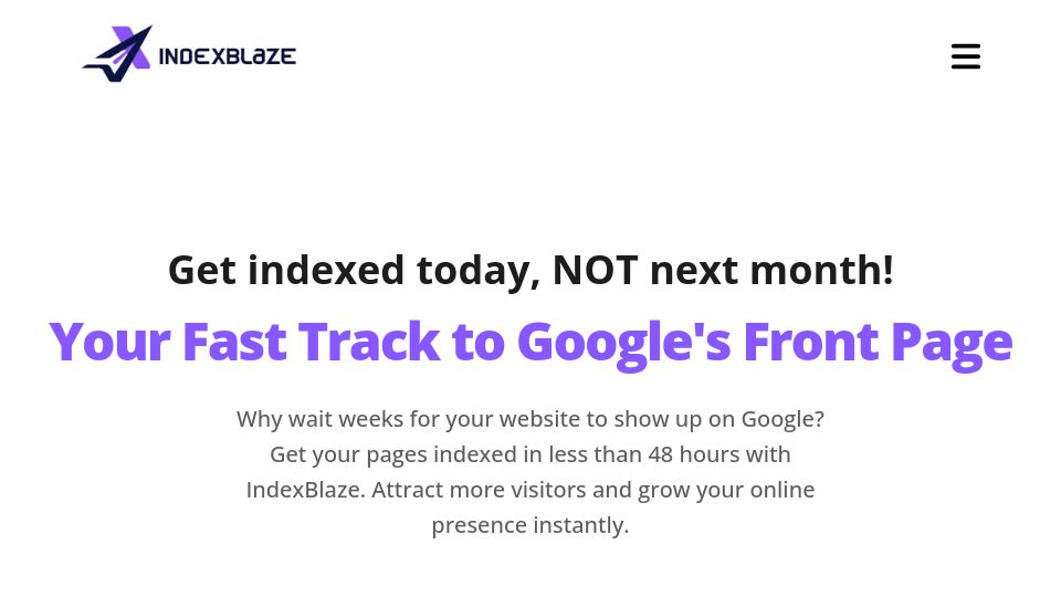 Screenshot of indexblaze.com: I made a tool to index websites on Google in less than 48 hours