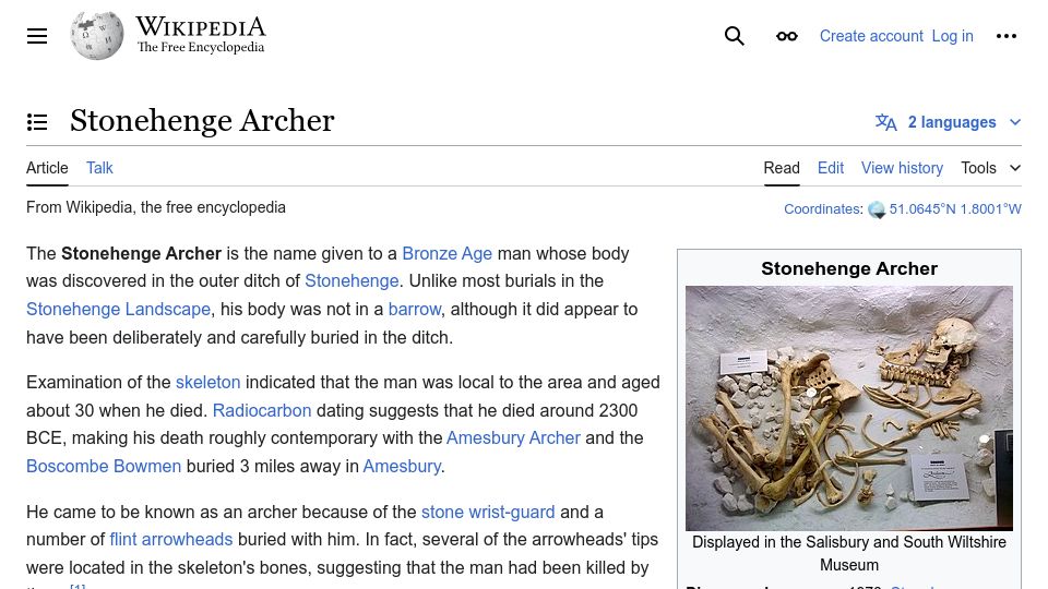 Screenshot of en.wikipedia.org: Stonehenge Archer
