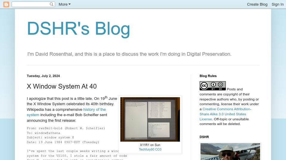 Screenshot of blog.dshr.org: X Window System at 40