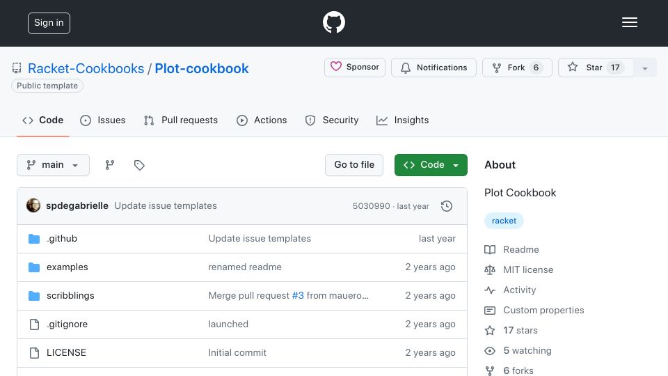 Screenshot of github.com: Racket Plot Cookbook