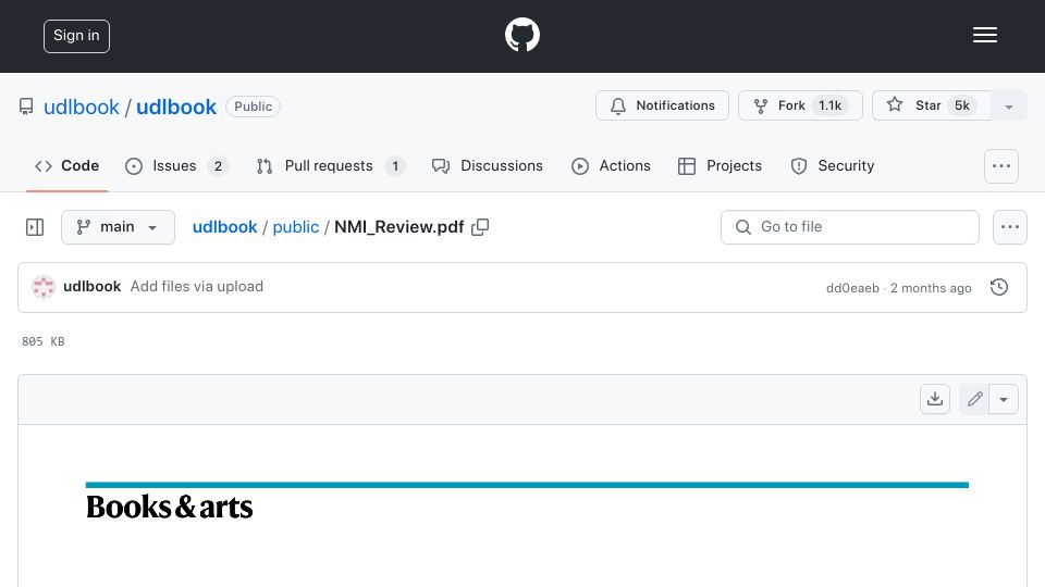 Screenshot of github.com: Diving into deep learning: Understanding Deep Learning book review [pdf]
