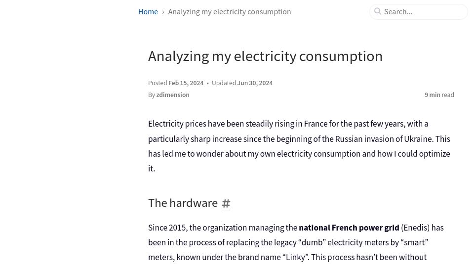 Screenshot of zdimension.fr: Analyzing my electricity consumption