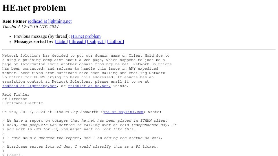 Screenshot of mailman.nanog.org: HE.net problem