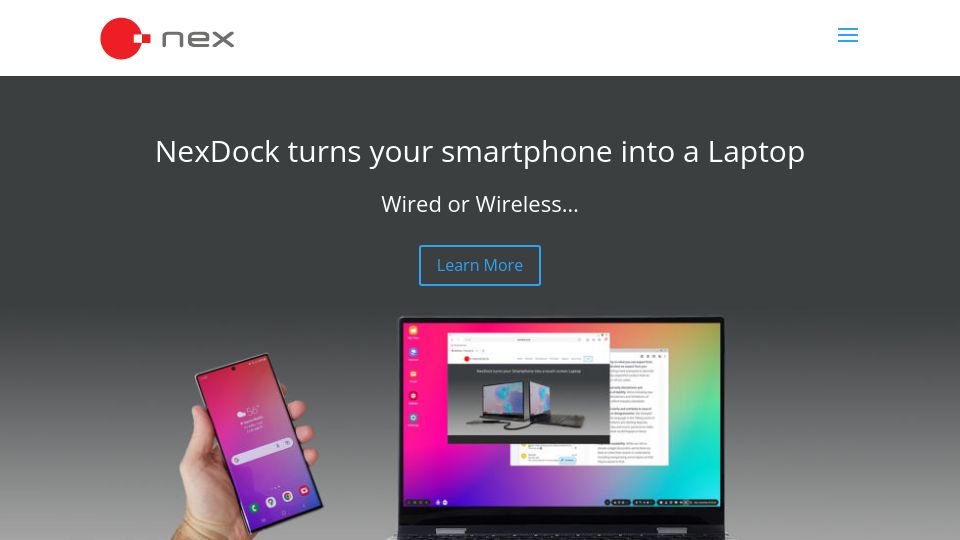 Screenshot of nexdock.com: NexDock turns your smartphone into a laptop