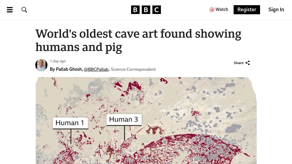 Screenshot of bbc.com: Oldest cave art found