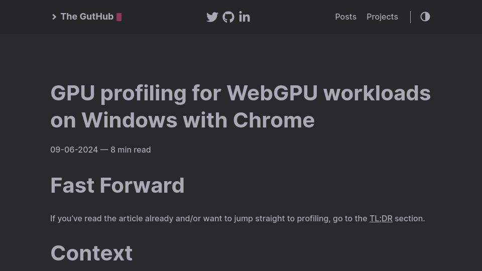 Screenshot of frguthmann.github.io: GPU profiling for WebGPU workloads on Windows with Chrome