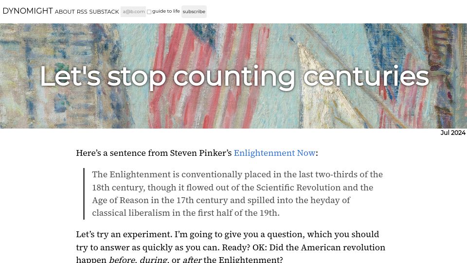 Screenshot of dynomight.net: Let's stop counting centuries