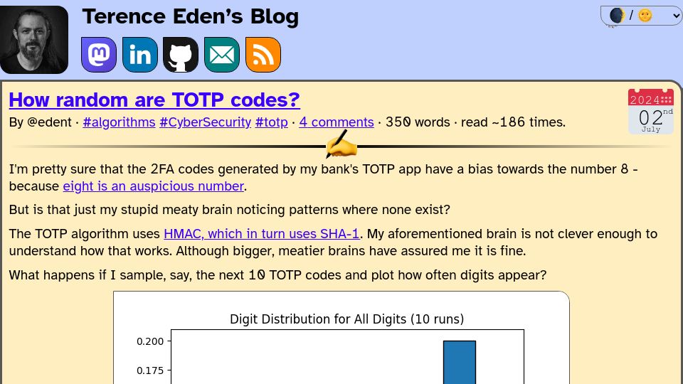 Screenshot of shkspr.mobi: How random are TOTP codes?