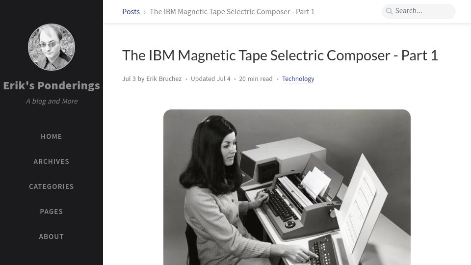 Screenshot of blog.bruchez.name: The IBM Magnetic Tape Selectric Composer
