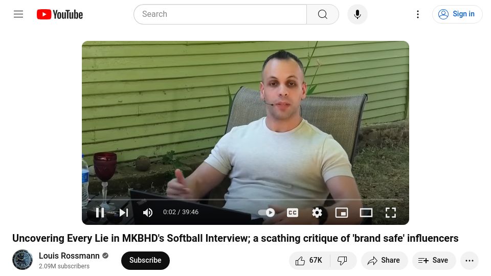 Screenshot of youtube.com: Uncovering Every Lie in MKBHD's Softball Interview [video]