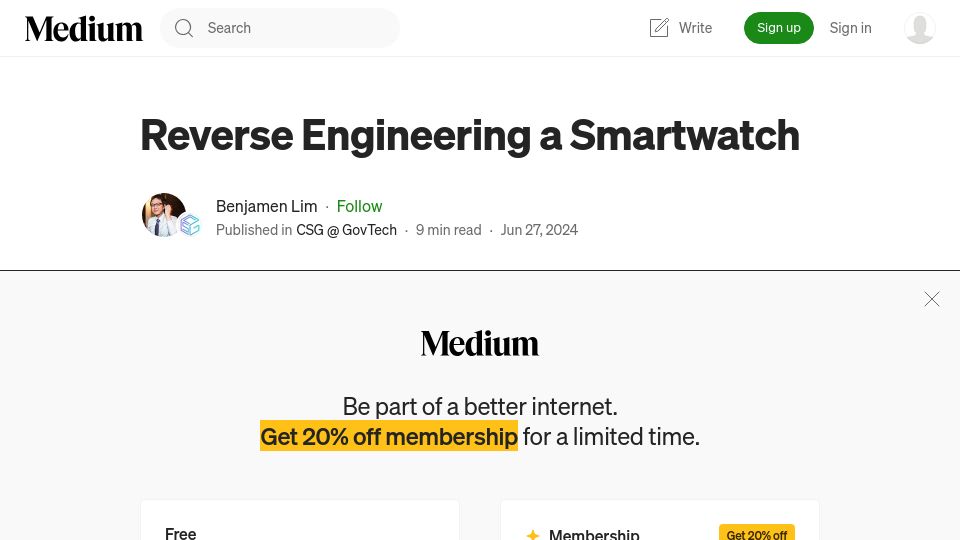Screenshot of medium.com: Reverse engineering a smartwatch