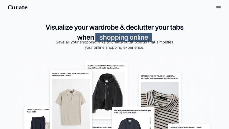 Screenshot of curate.fit: Show HN: I made shopping clothes online easier