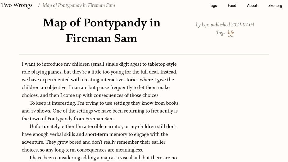 Screenshot of two-wrongs.com: Map of Pontypandy in Fireman Sam
