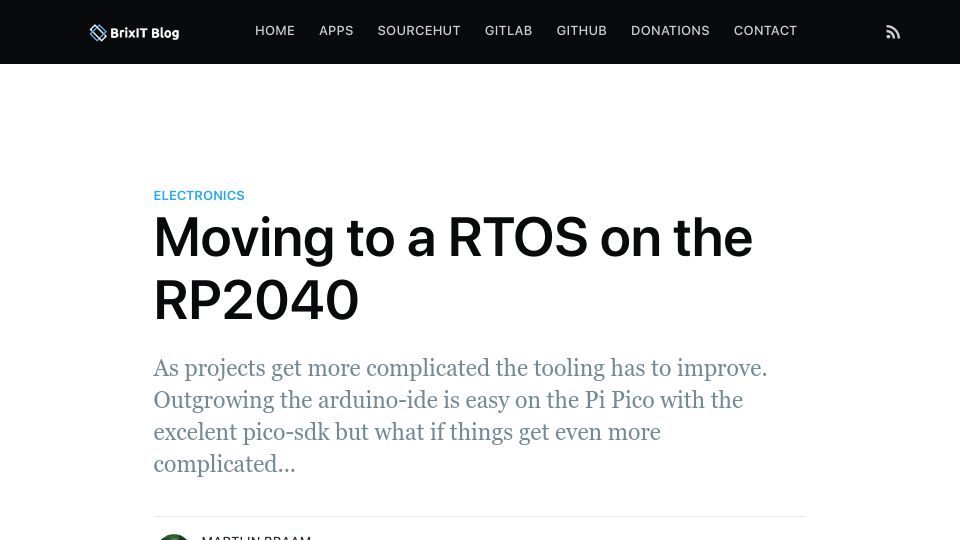 Screenshot of blog.brixit.nl: Moving to a RTOS on the RP2040