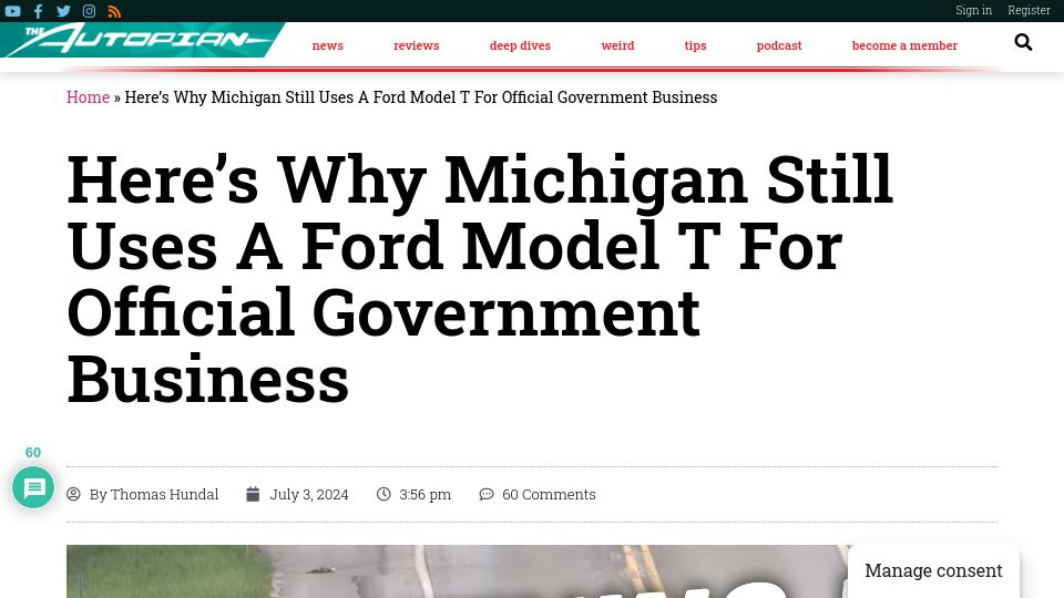 Screenshot of theautopian.com: Why Michigan Still Uses a Ford Model T for Official Government Business