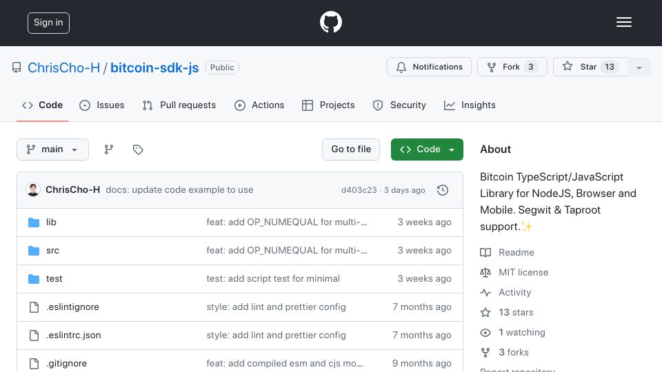 Screenshot of github.com: Show HN: Bitcoin Smart Contract SDK, So Easy to Use