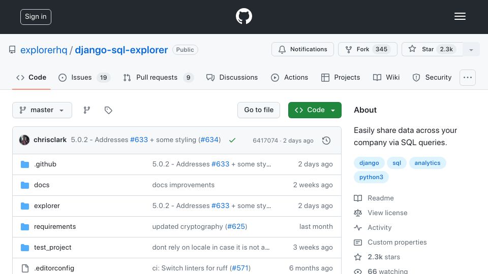 Screenshot of github.com: Show HN: SQL Explorer – Open-source reporting tool that Just Works
