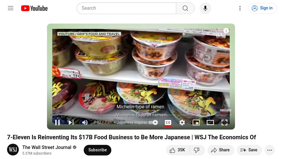 Screenshot of youtube.com: 7-Eleven is reinventing its food business to be more Japanese [video]