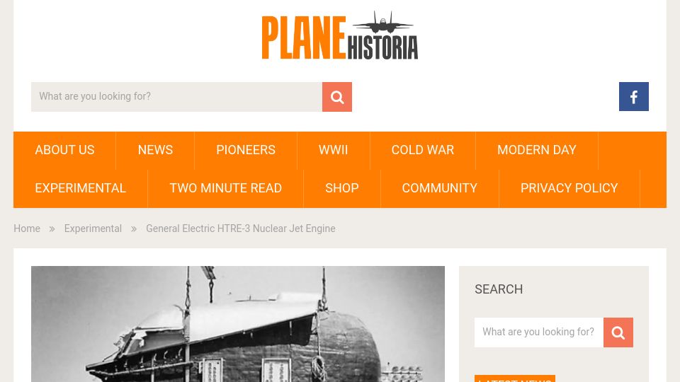 Screenshot of planehistoria.com: General Electric HTRE-3 Nuclear Jet Engine