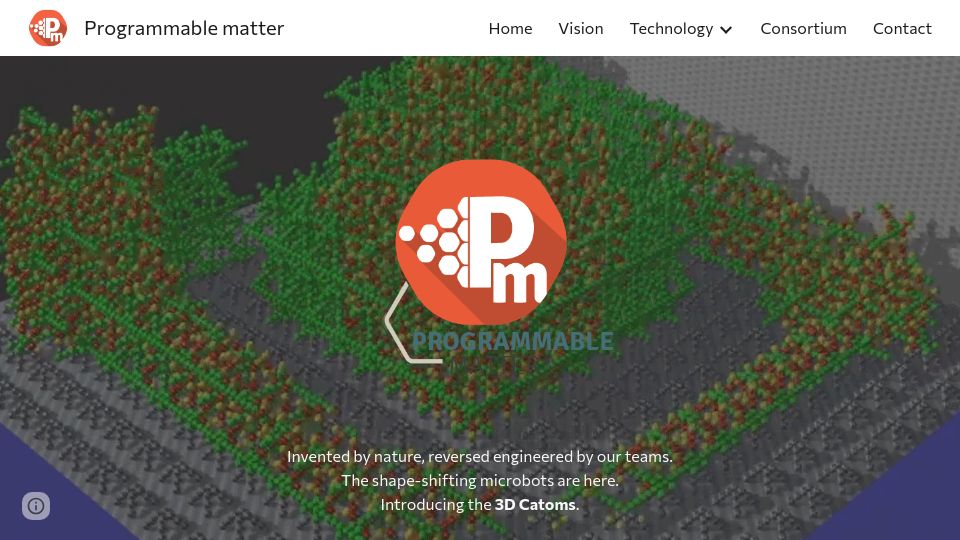Screenshot of programmable-matter.com: Programmable Matter – 3D Catoms