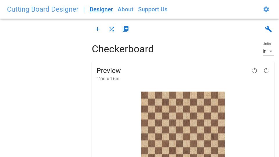 Screenshot of cuttingboarddesigner.com: Cutting Board Designer