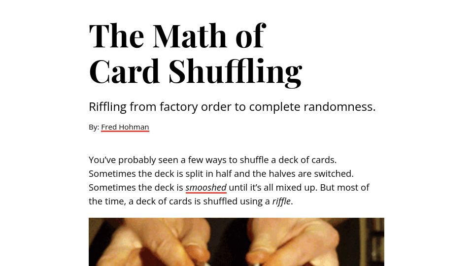 Screenshot of fredhohman.com: The Math of Card Shuffling