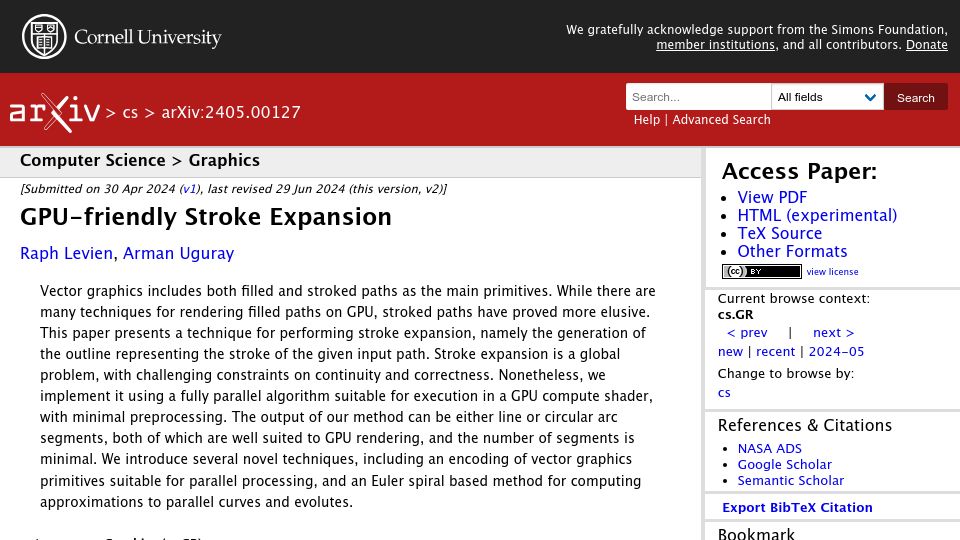 Screenshot of arxiv.org: GPU-Friendly Stroke Expansion