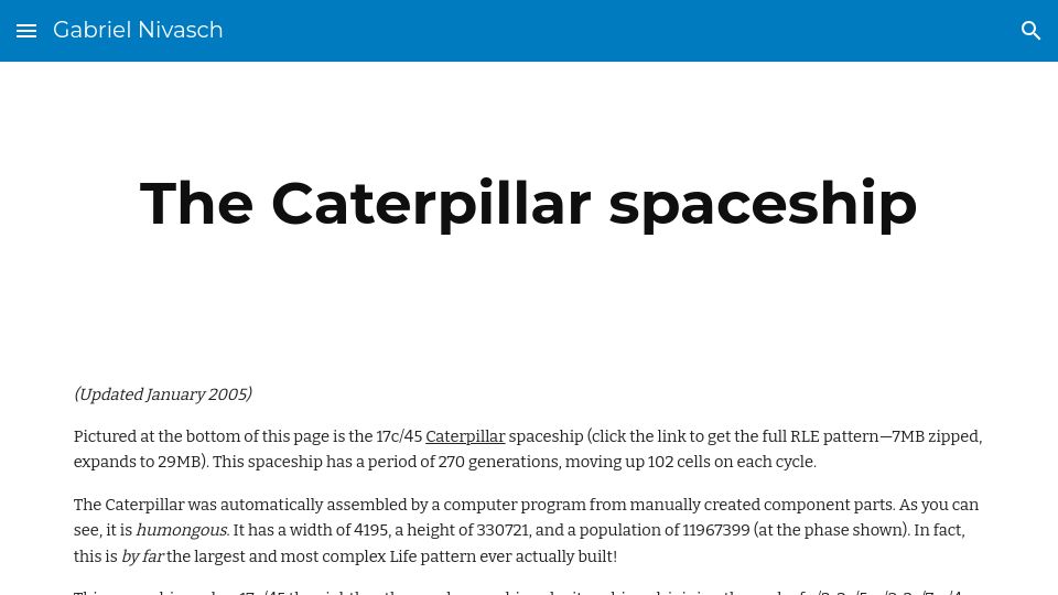 Screenshot of gabrielnivasch.org: The Caterpillar Spaceship (2005)