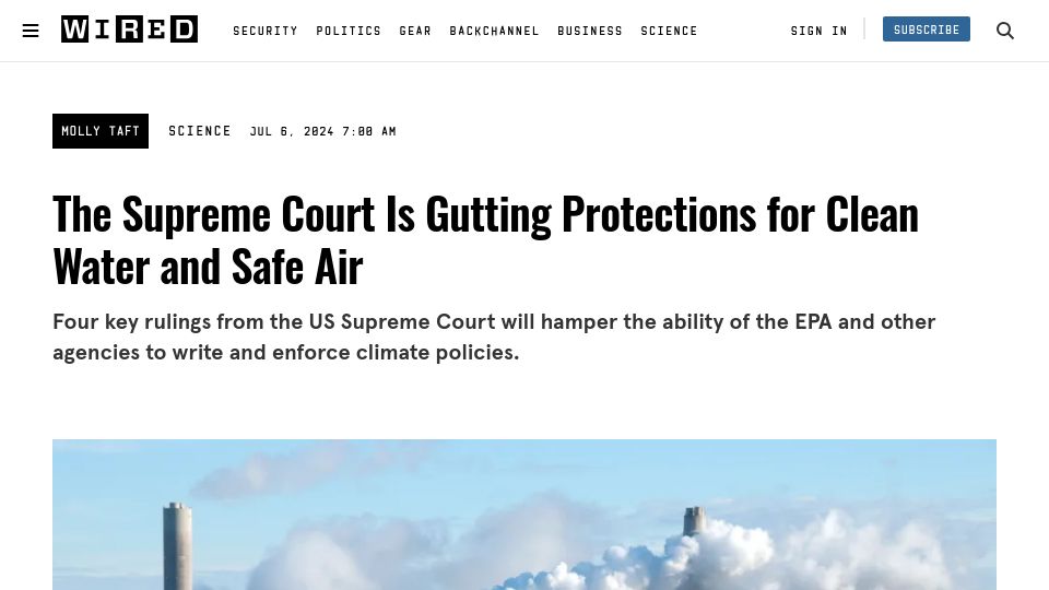 Screenshot of wired.com: The Supreme Court Doesn't Want You to Have Clean Water and Safe Air