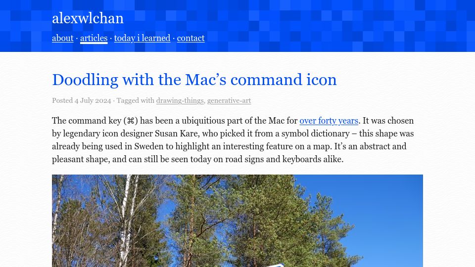 Screenshot of alexwlchan.net: Doodling with the Mac's command icon