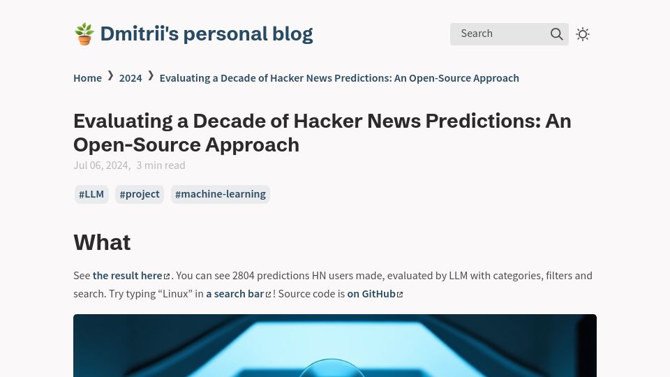 Screenshot of eamag.me: Evaluating a Decade of Hacker News Predictions: An Open-Source Approach