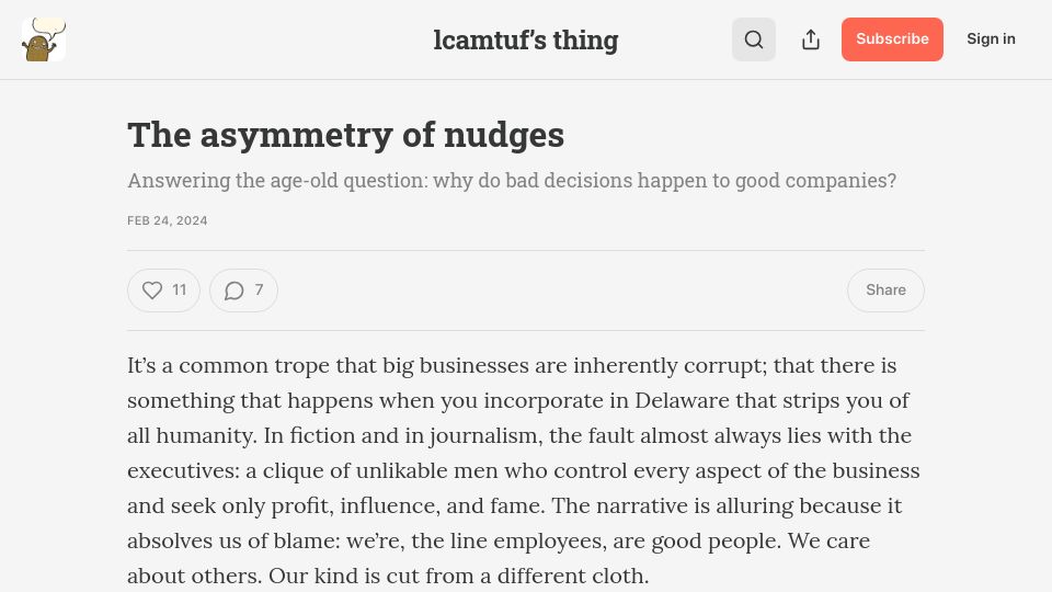 Screenshot of lcamtuf.substack.com: The asymmetry of nudges