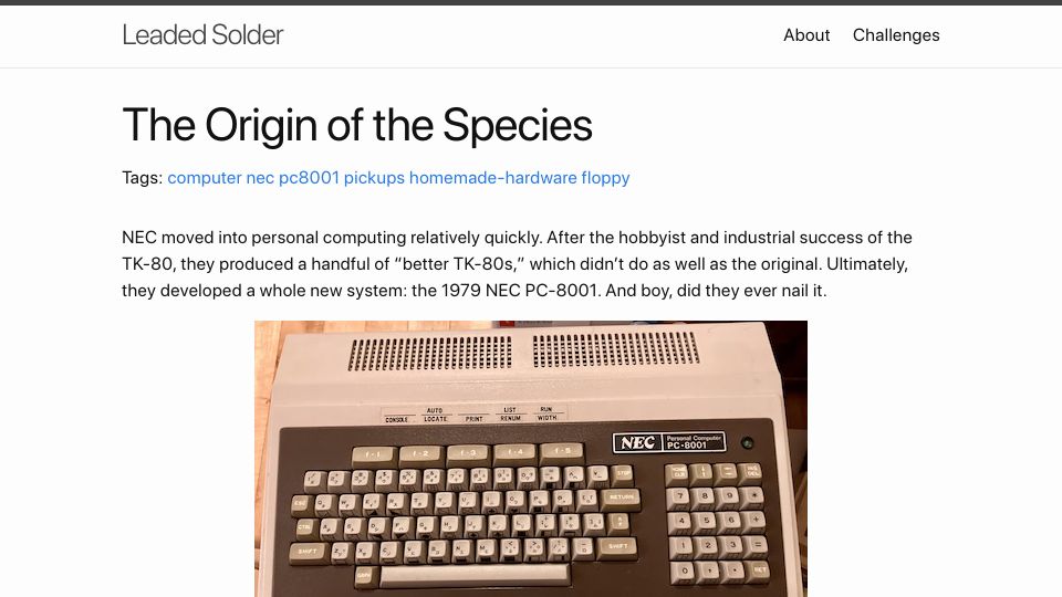 Screenshot of leadedsolder.com: The Origin of the Species: NEC PC-8001 FDD Adapter