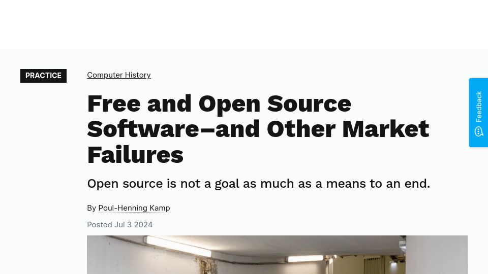 Screenshot of cacm.acm.org: Free and Open Source Software–and Other Market Failures