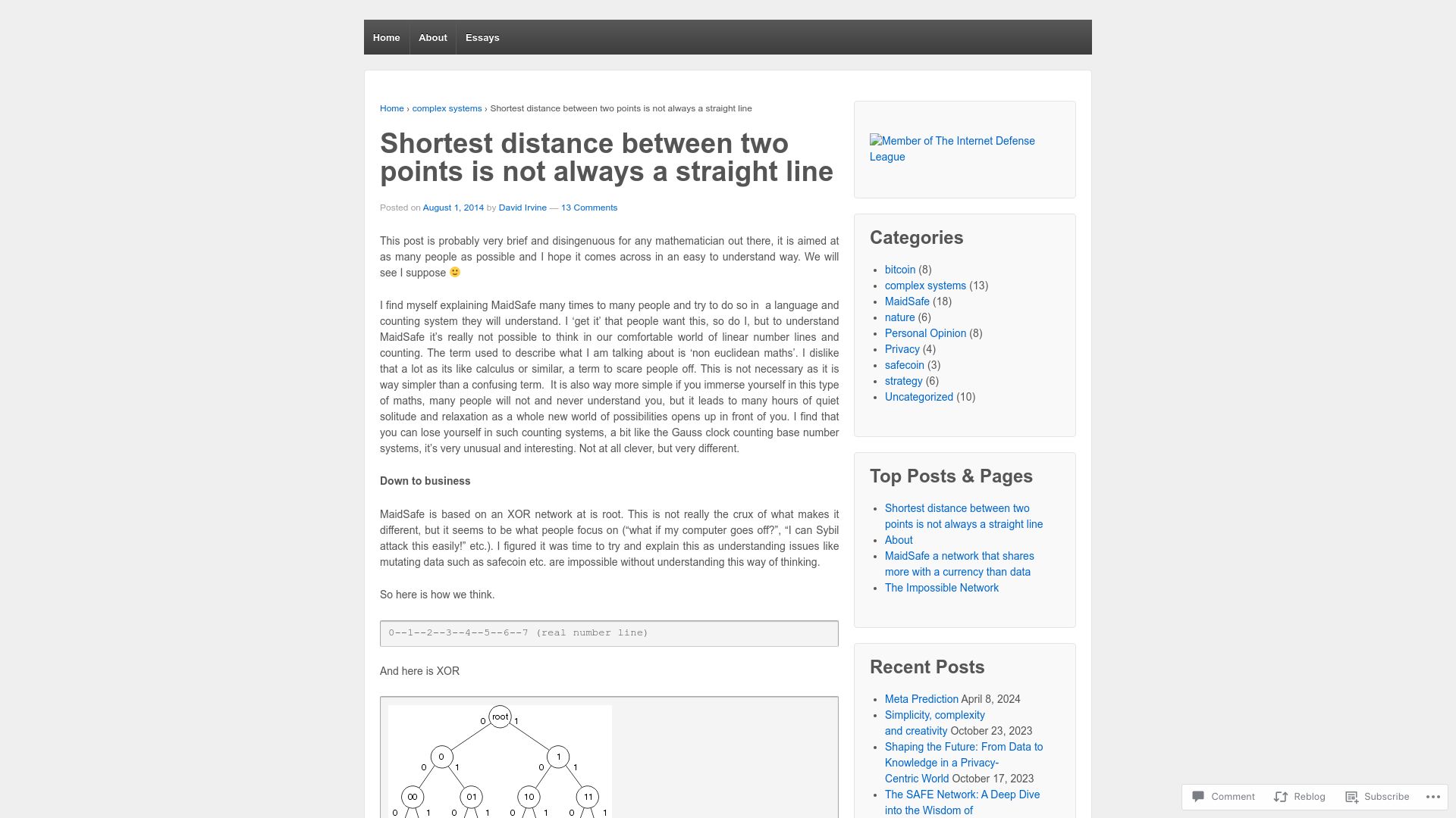 Screenshot of metaquestions.me: Shortest distance between two points is not always a straight line