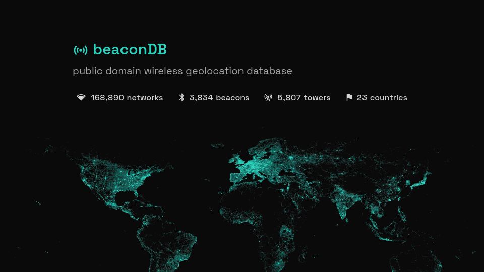 Screenshot of beacondb.net: Show HN: BeaconDB – An Alternative to Mozilla Location Services