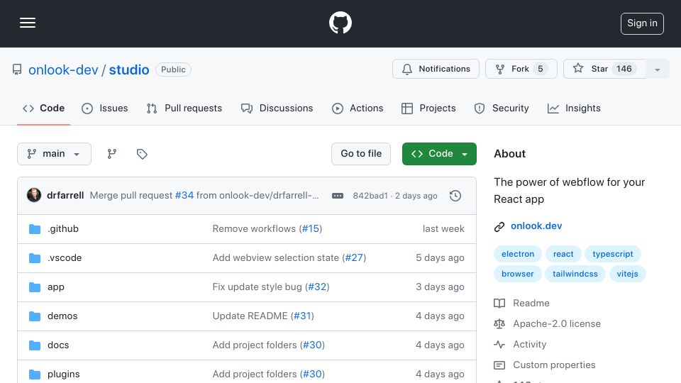 Screenshot of github.com: Show HN: Open-sourced Webflow for your own app