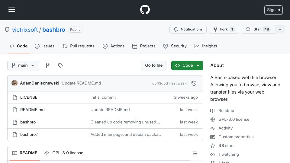 Screenshot of github.com: Bashbro – Make Any Comp a Web-Based File Server