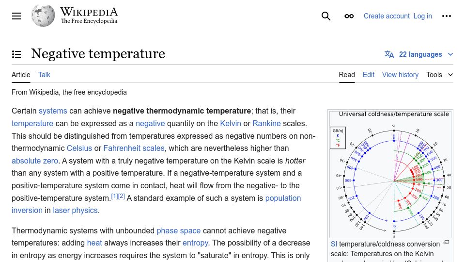 Screenshot of en.wikipedia.org: Negative Temperature