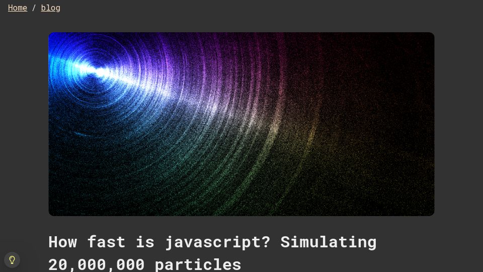 Screenshot of dgerrells.com: Show HN: Simulating 20M Particles in JavaScript