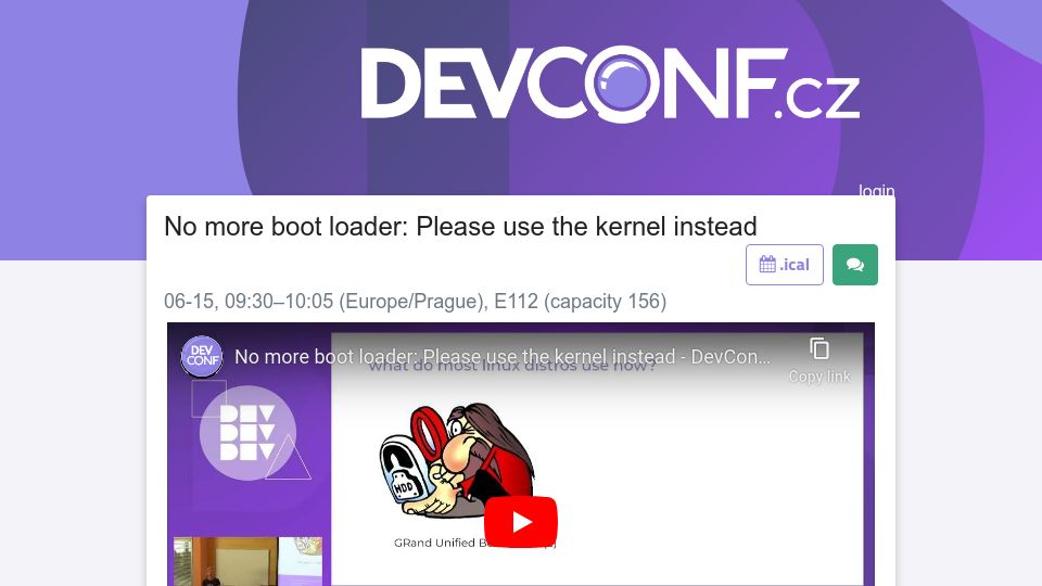 Screenshot of pretalx.com: No more boot loader: Please use the kernel instead